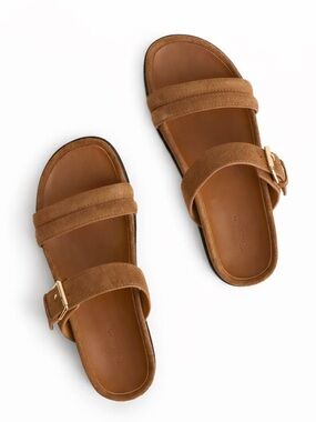Madewell Dara Double-Strap Slide Sandal in Aged Cognac Suede Size 10 Like New!